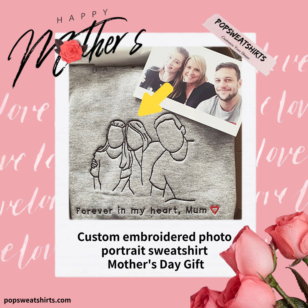 Custom Embroidered｜Photo Portrait Sweatshirt｜Mother's Day Gift