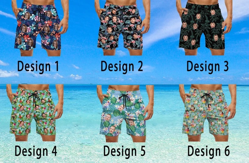 Custom Men's Swim Trunk Face Swim Shorts Personalized Beach Shorts