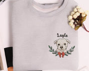 Custom Dog Face Christmas Embroidered Sweatshirt Personalized Pet Face and Name Xmas Sweatshirt