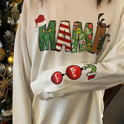 Custom Mama Christmas Sweatshirt With Kids Names On Sleeve