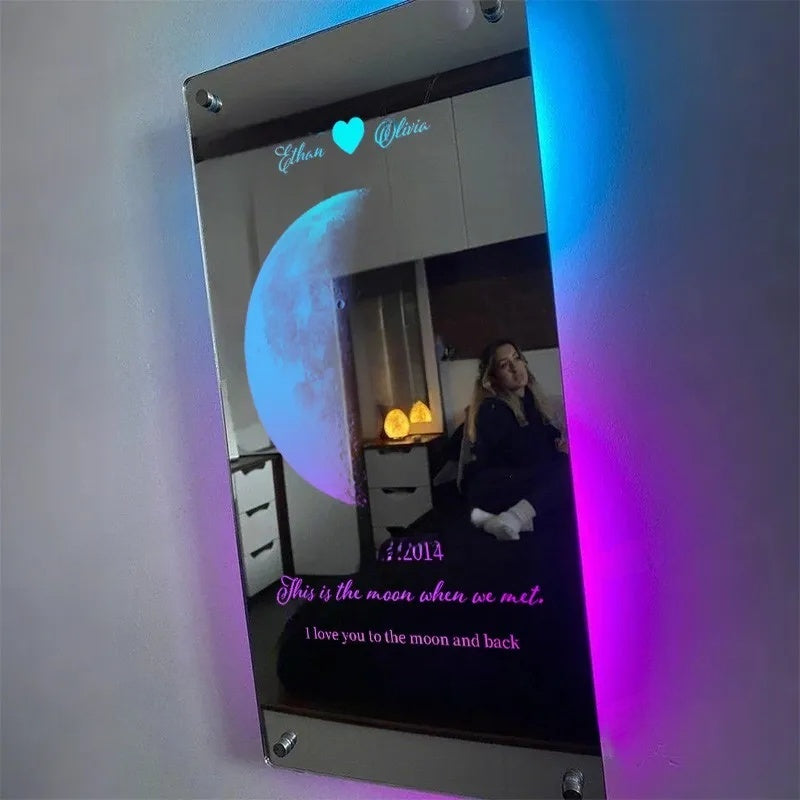 🌙Custom Couple Anniversary Moon Phase Mirror Light - Romantic Valentine's Day Gift