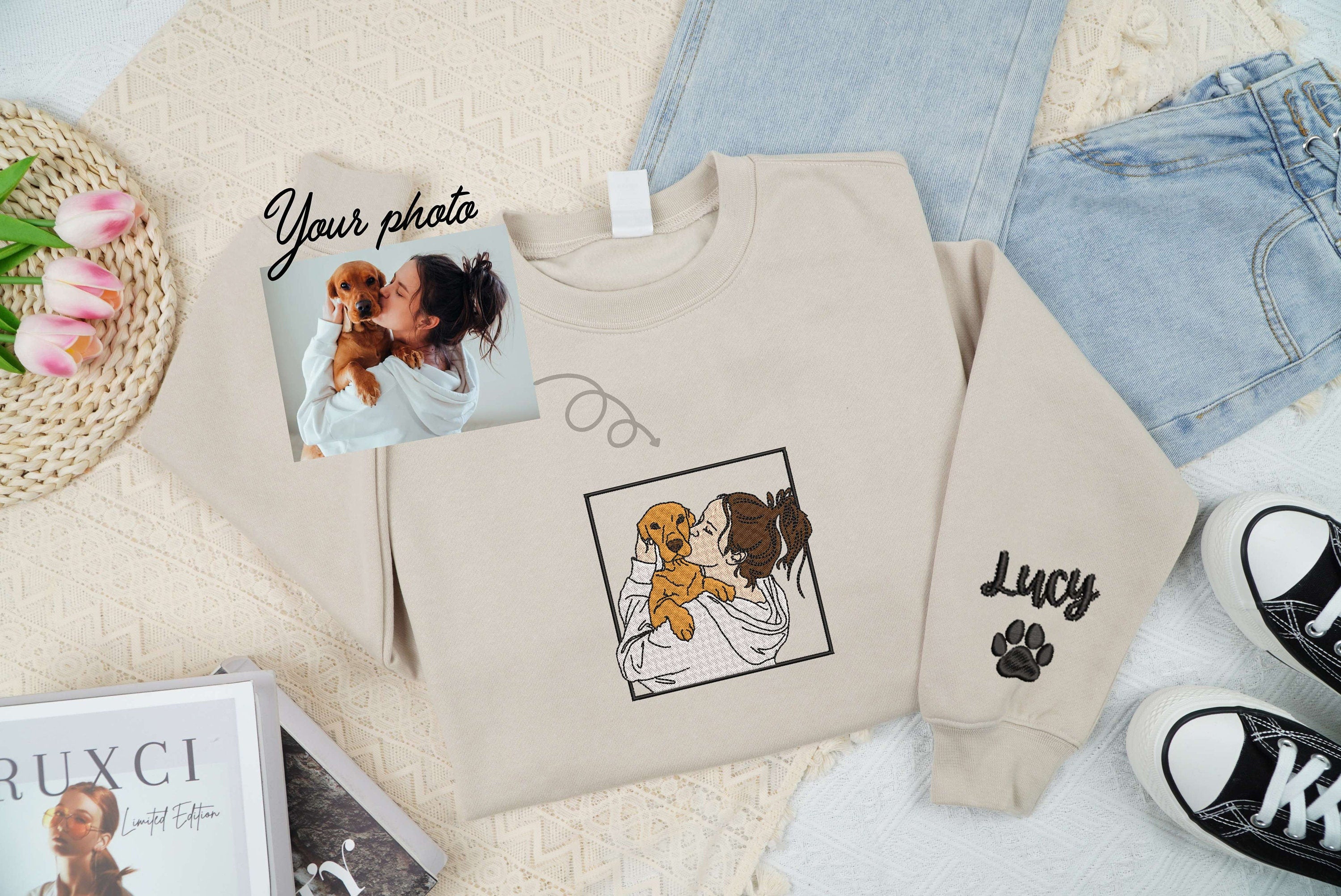 Personalized Dog Hoodie |  With Portrait from Photo | Embroidered Pet's Photo Sweatshirt