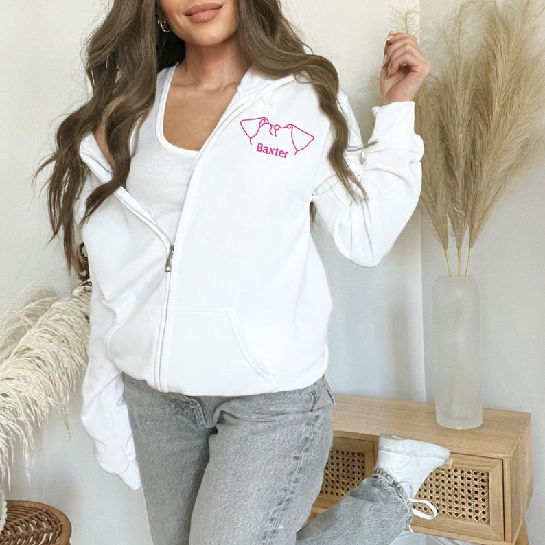 Custom Embroidered Zip-up Hoodie｜Personalized Dog/ Cat Ears Hoodie