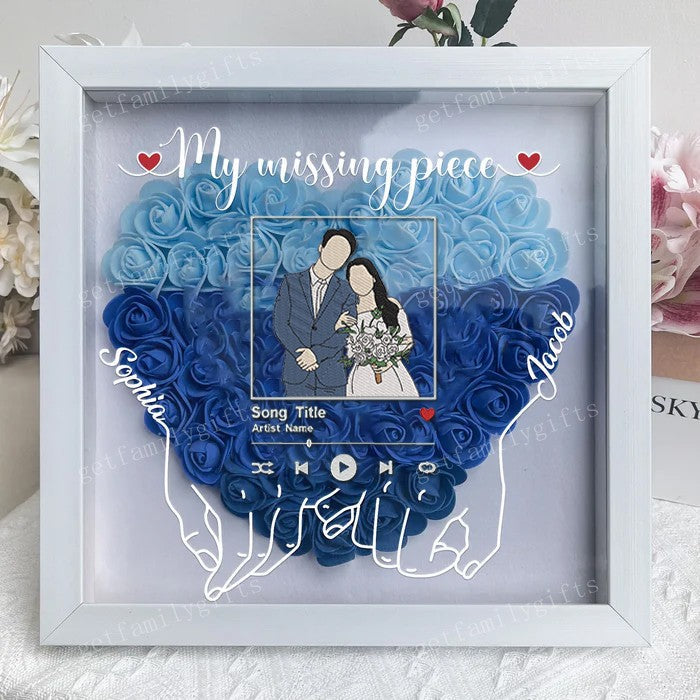 Custom My Missing Piece Couple Portrait Flower Shadow Box