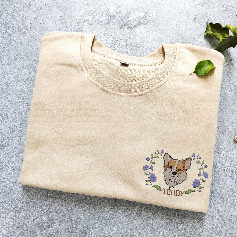 Custom Pet Portrait｜Embroidered｜Dog Mom Floral Sweatshirt｜Hoodie