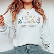 Personalized Mama Est Sweatshirt with Child's Name on Sleeve