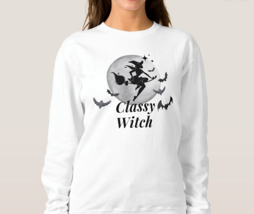 Classy Witch and Moon Halloween Sweatshirt