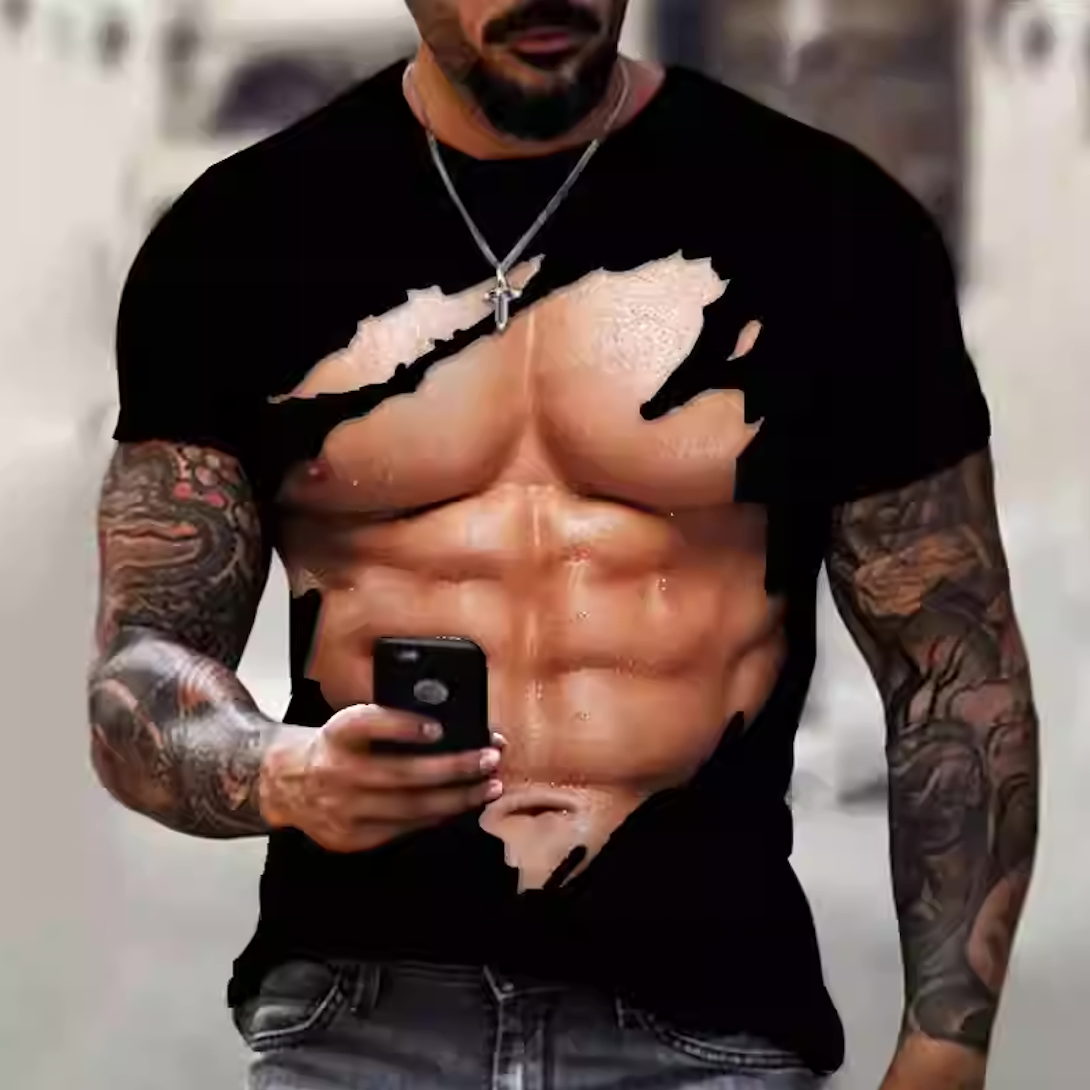 Muscle Shirt｜Personalized Short Sleeve｜Pectoral muscle spoof｜3D stereoscopic