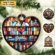 Personalized Bookshelf Stained Glass Ornament