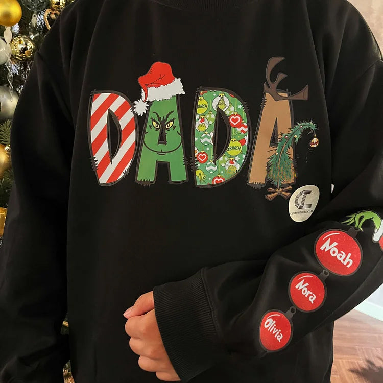 Custom Mama Christmas Sweatshirt With Kids Names On Sleeve