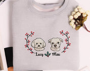 Custom Dog Face Christmas Embroidered Sweatshirt Personalized Pet Face and Name Xmas Sweatshirt