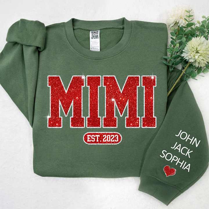 Glitter Custom Name Gigi Nana Grandma Est And Kids Sweatshirt