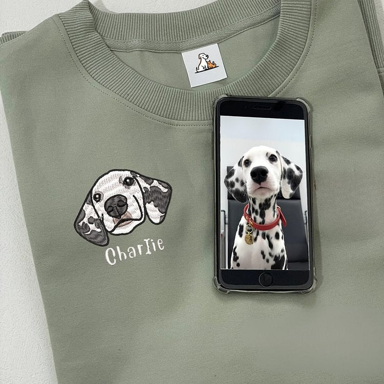 Custom Pet Portrait Shirt | Personalized Embroidered Pet and Name Hoodie Sweatshirt