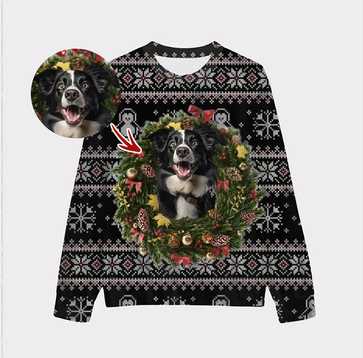 Custom Your Own Christmas Wearth Sweatshirt With Your Pet Face