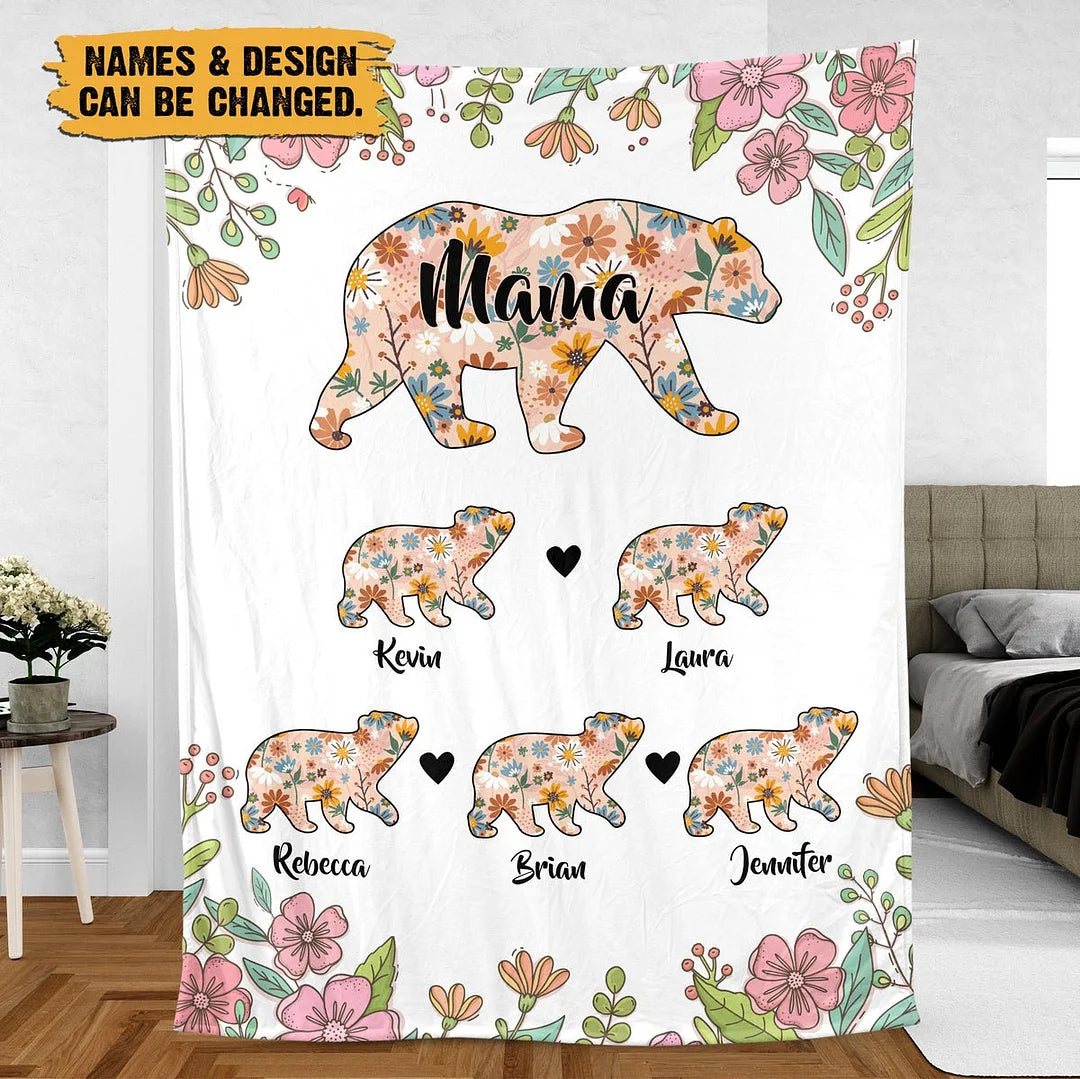 Mama Bear Sunflower - Personalized Blanket - Best Gift For Mother