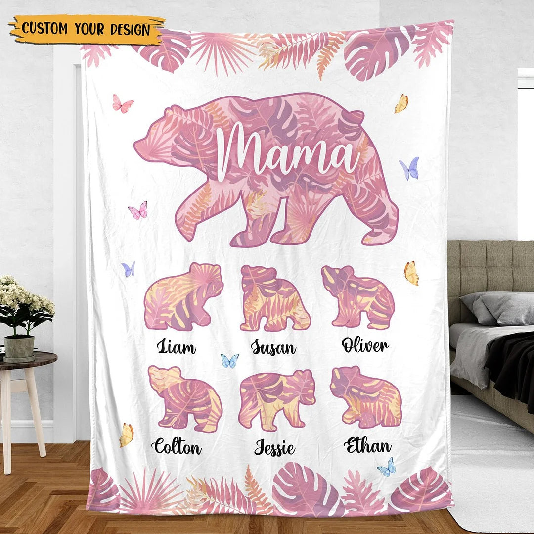 Mama Bear Sunflower - Personalized Blanket - Best Gift For Mother