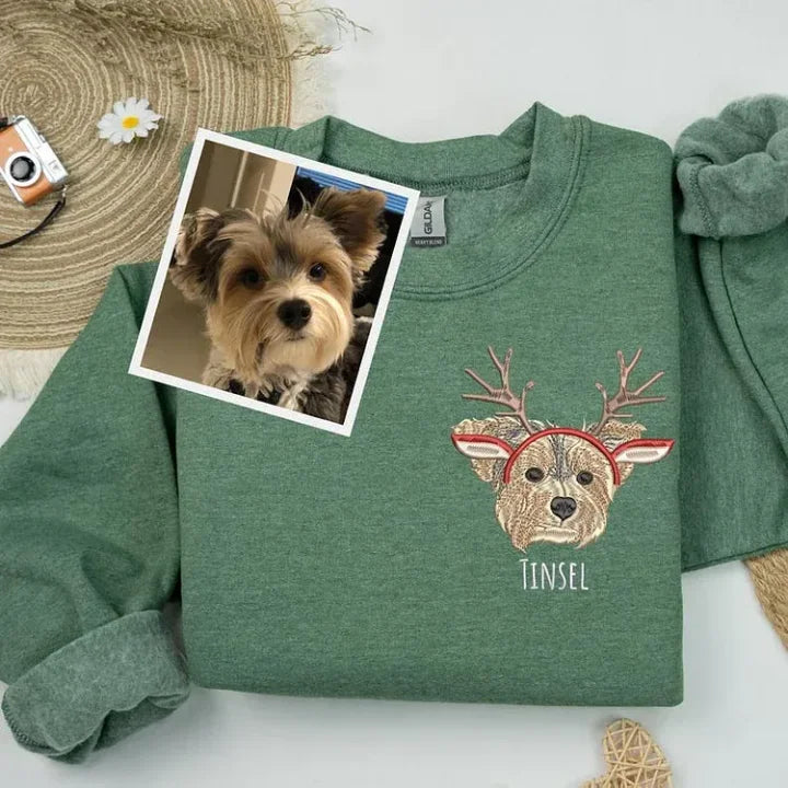 Custom Embroidered Pet Portrait Christmas Jumper Sweatshirt