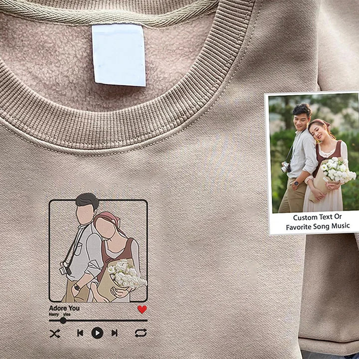 ❤️‍🔥Custom Embroidered Sweatshirt Portrait Music Player Couple Family Gift