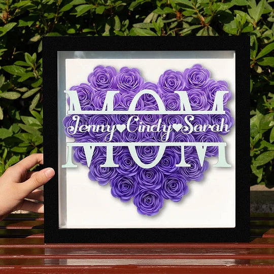 MOM HEART SHAPED MIXED FLOWER SHADOW BOX