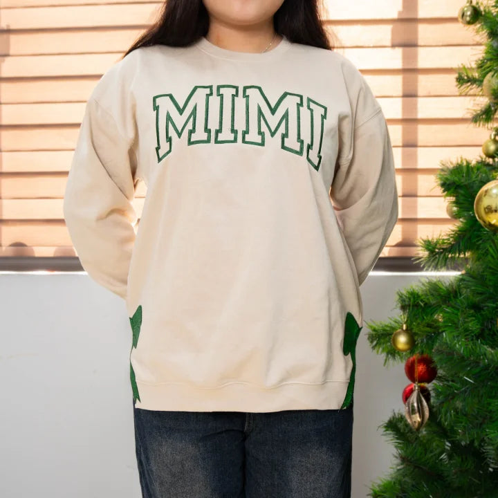 Custom Merry Embroidered | Two Side Bows Cut-Out Sweatshirt