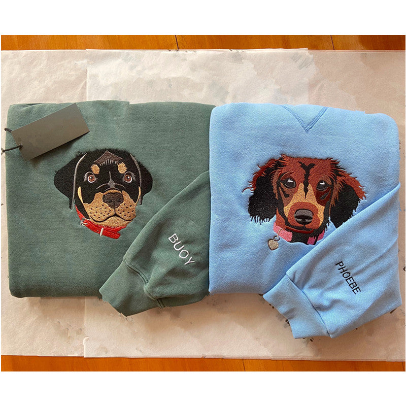 Customize | Text & Image | Dog Cat | Pet Portrait Embroidery | Sweatshirt Hoodie