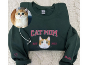 Custom Embroidered | Varsity Cat Dad | Sweatshirt | Hoodie |  Portrait from Photo