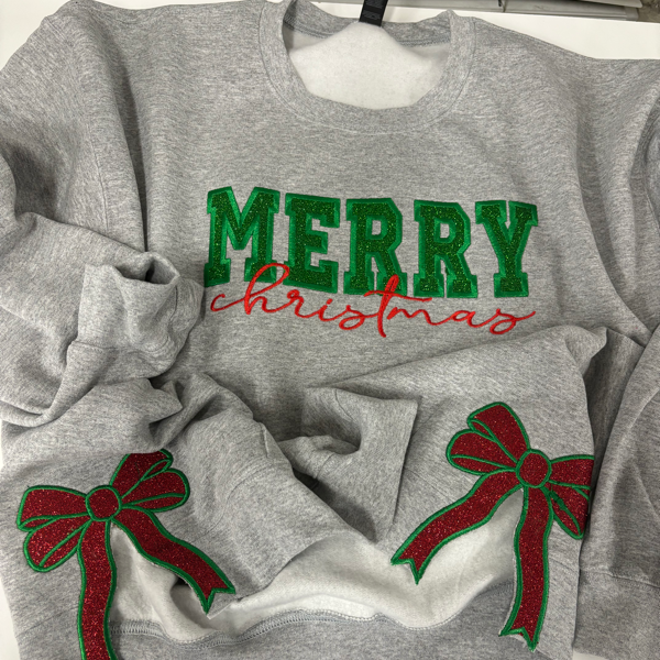 Personalized Green/Red Merry Christmas Bow Side Shirt