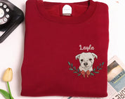 Custom Dog Face Christmas Embroidered Sweatshirt Personalized Pet Face and Name Xmas Sweatshirt