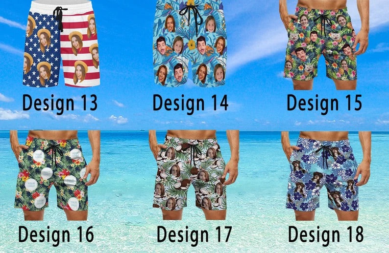 Custom Men's Swim Trunk Face Swim Shorts Personalized Beach Shorts