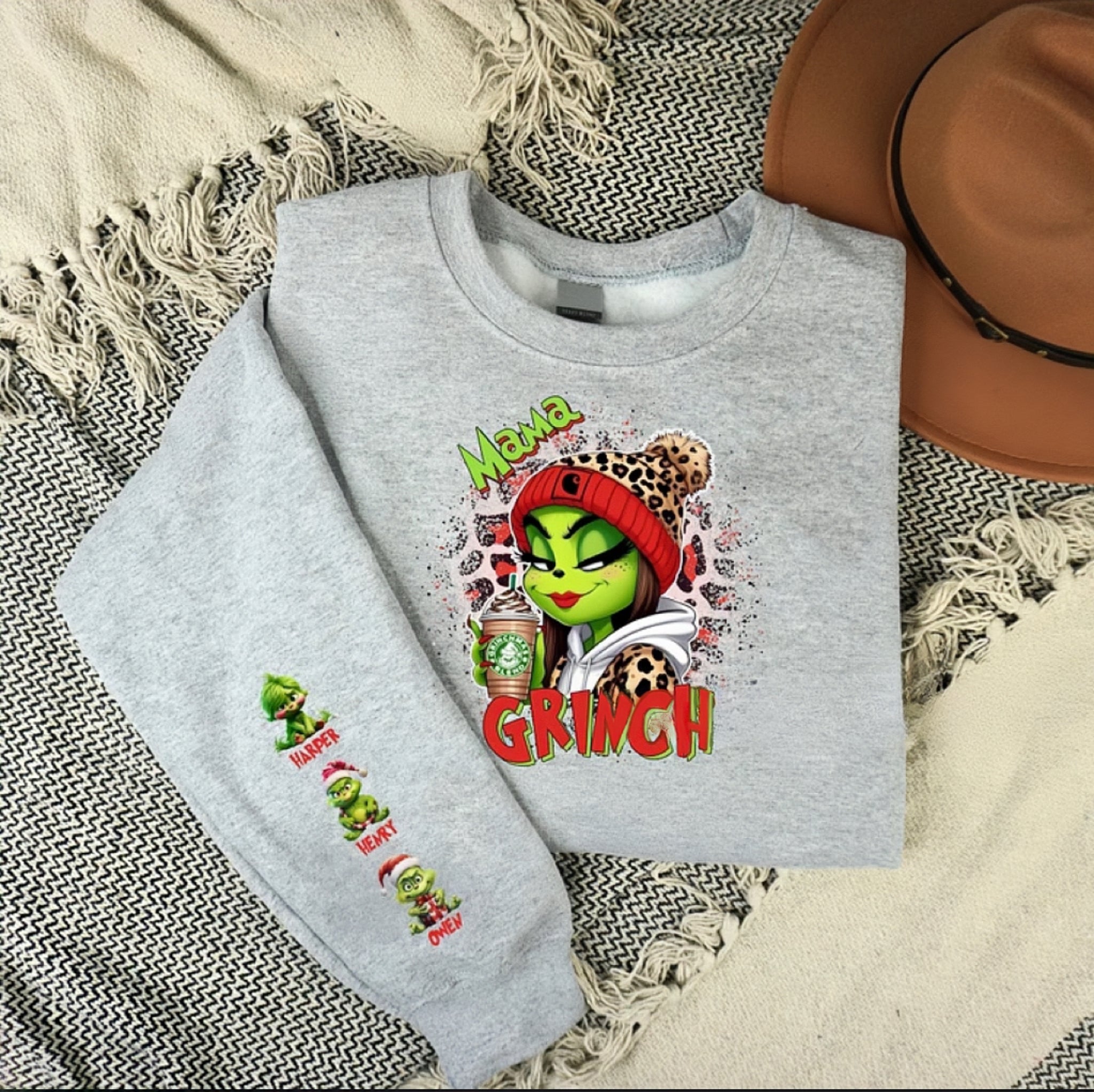 Christmas Mama Daddy With Kids Name Sweatshirt