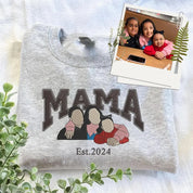 Custom Embroidered Mama Sweatshirt with Kid Name on Sleeve