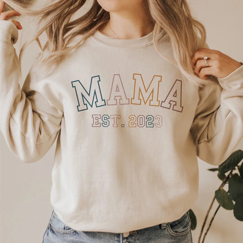 Personalized Mama Est Sweatshirt with Child's Name on Sleeve