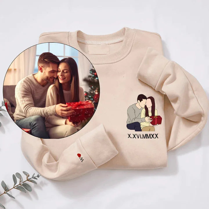 ❤️‍🔥Custom Embroidered Sweatshirt Portrait Music Player Couple Family Gift