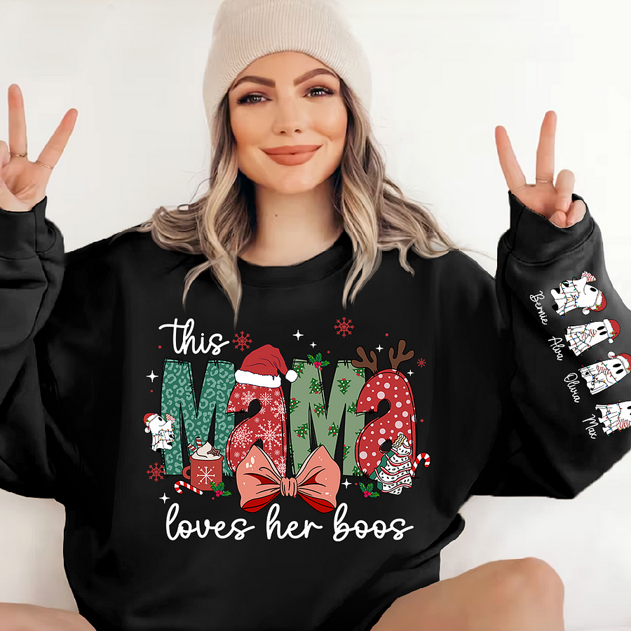 Custom Nickname | MaMa Loves Her Boos | Christmas 2024 Sweatshirt