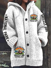 Women's Teton Queen Grizzly 399 National Park Print Casual Sweater Cardigan