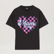 Women Mother's Day Checkered Heart Graphic Tee