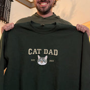 Custom Embroidered | Varsity Cat Dad | Sweatshirt | Hoodie |  Portrait from Photo