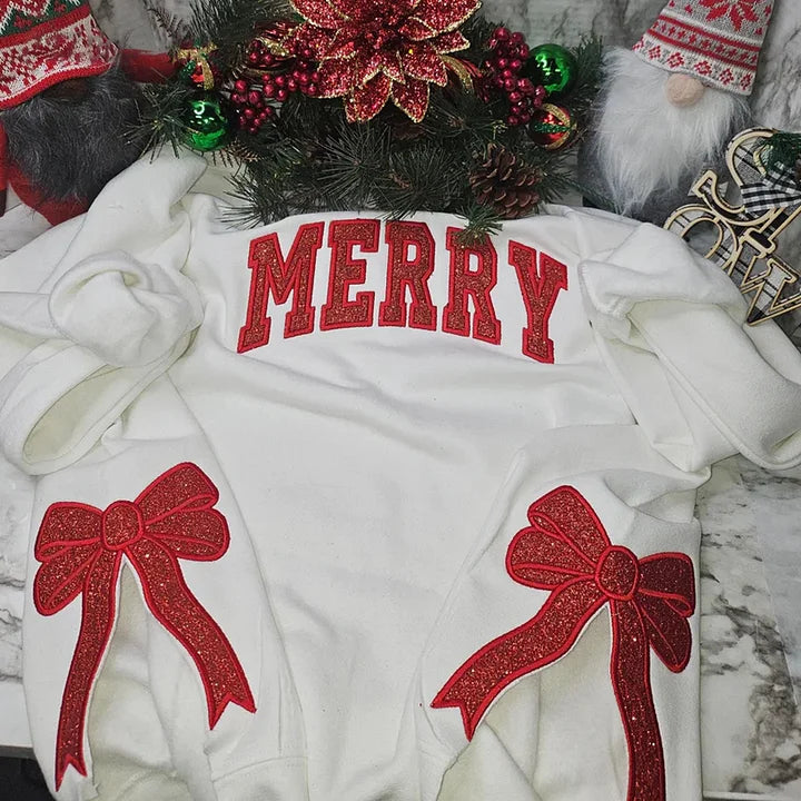 Custom Merry Embroidered | Two Side Bows Cut-Out Sweatshirt