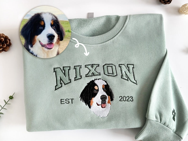 Custom Dog Hoodie｜Embroidered Dog Name｜Personalized Pet Face Sweatshirt