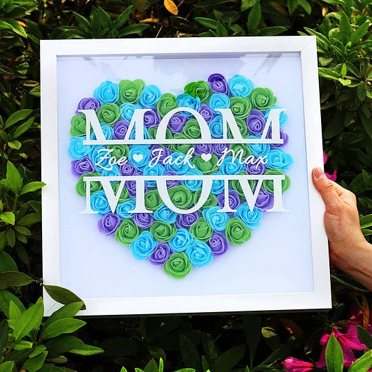 MOM HEART SHAPED MIXED FLOWER SHADOW BOX