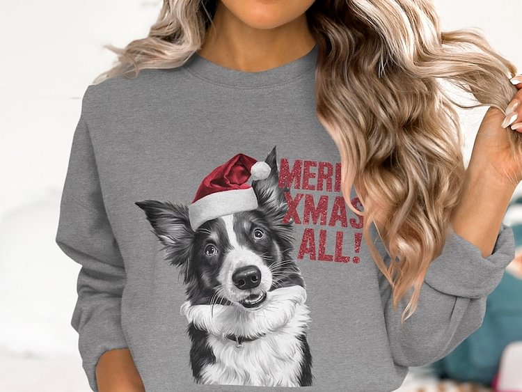 Custom Dog Face With Santa Hat |  Christmas Sweatshirt Hoodie T-shirt