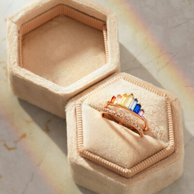 Rainbow Vintage Crown LGBT Heart Open Ring