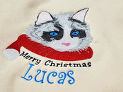 Custom Christmas Pet Embroidered Sweatshirt Embroidered Cat Face and Name Hoodie Xmas Gift