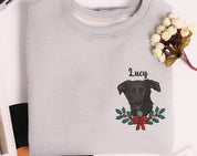 Custom Dog Face Christmas Embroidered Sweatshirt Personalized Pet Face and Name Xmas Sweatshirt