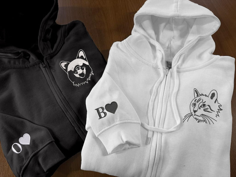 Custom Embroidered | Pet Photo | Zip Up Hoodie