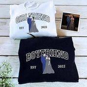 Embroidered Couple Photo Hoodie | Personalized His And Her Sweatshirt