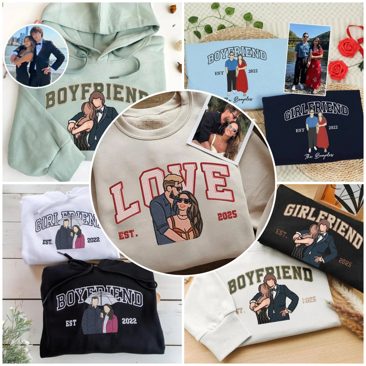 Embroidered Couple Photo Hoodie | Personalized His And Her Sweatshirt