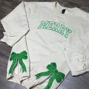 Custom Merry Embroidered | Two Side Bows Cut-Out Sweatshirt