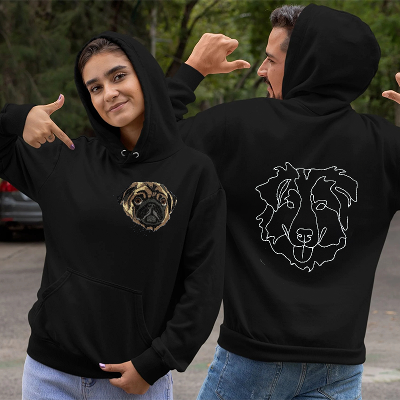 Custom Embroidered｜Pet Portrait Hoodie｜On the Front and Back of Sweatshirt