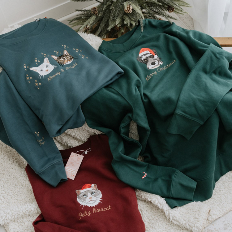 Custom Embroidered | Pet Portrait | Christmas Jumper | Sweatshirt Hoodie T-shirt